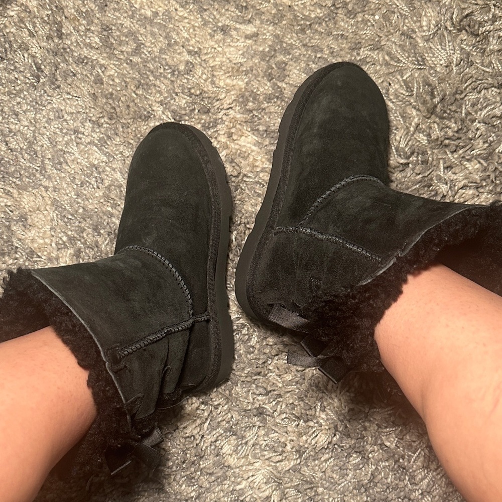 UGG Black Ribbon Suede Boots